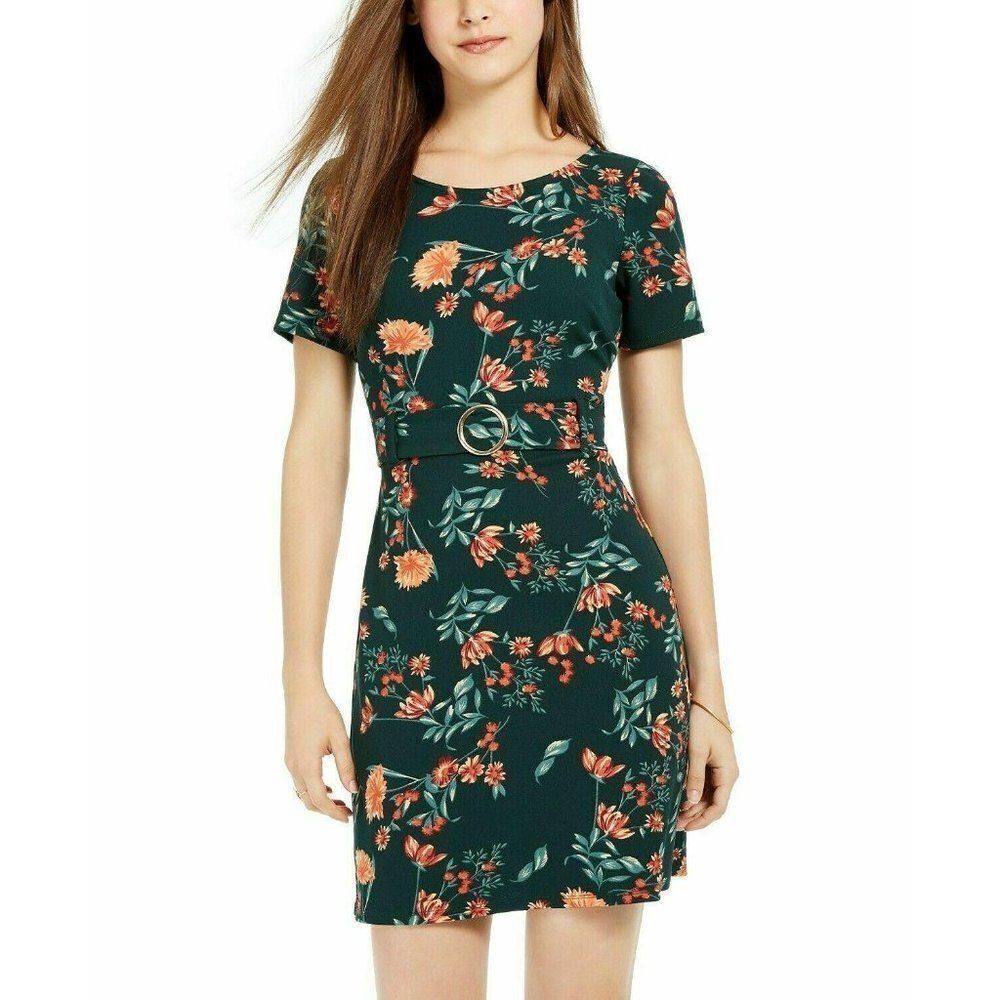 B Darlin Womens Green Daytime Floral Short Sleeve